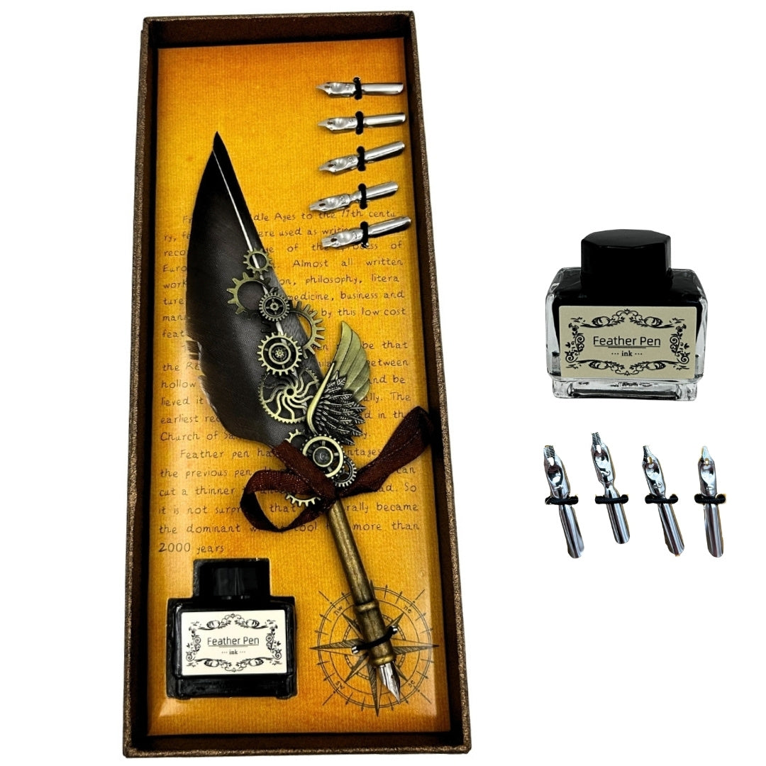 Retro-Kalligrafie-Set mit Vintage-Gänsefeder 6 Federspitzen Tinte Geschenk – EE5