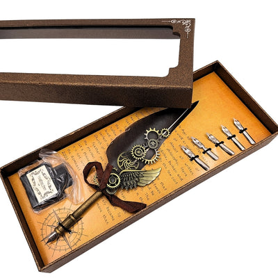 Retro-Kalligrafie-Set mit Vintage-Gänsefeder 6 Federspitzen Tinte Geschenk – EE5