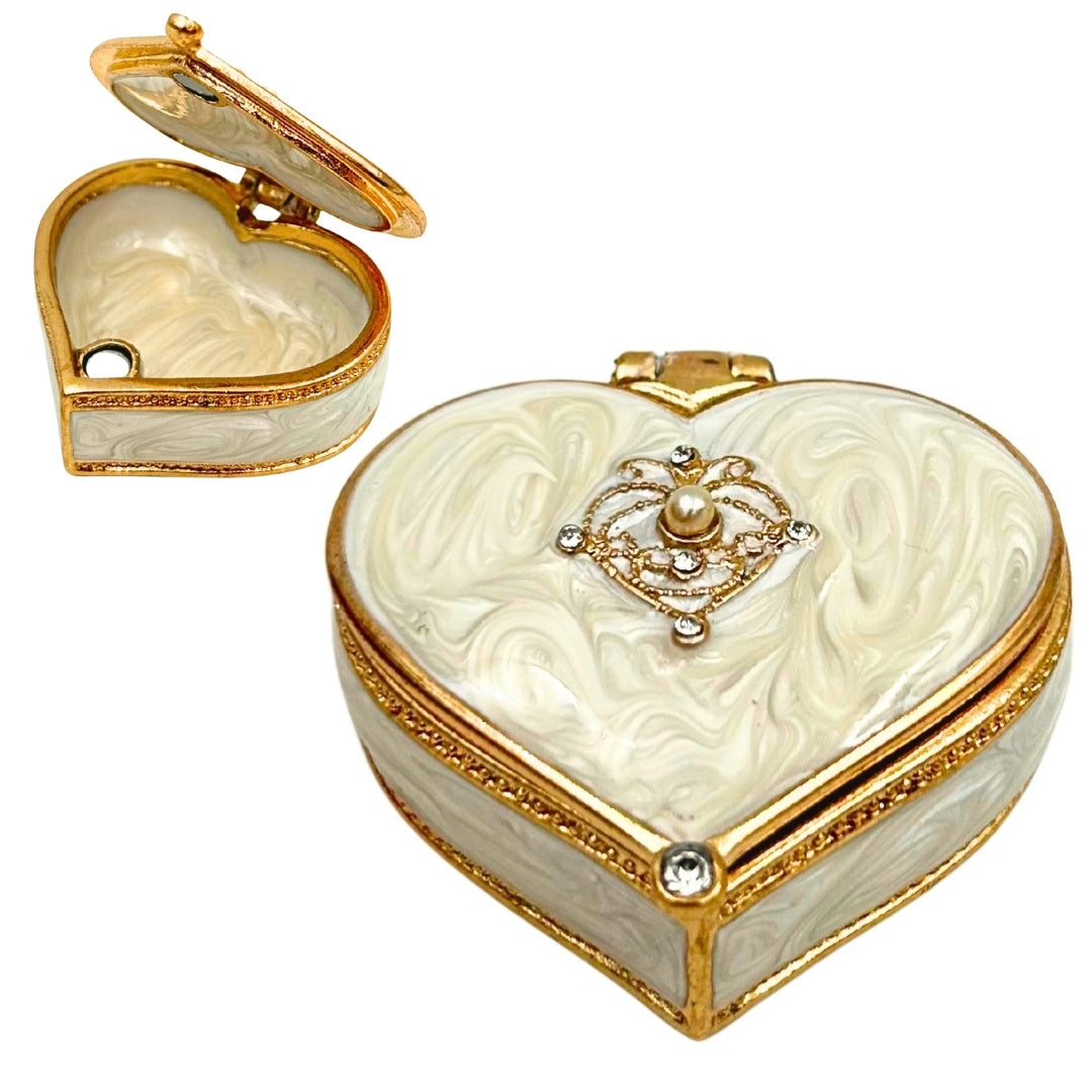 Exklusive Schatulle Schmuckkästchen Herz mit Kristallen - B0767-06WH