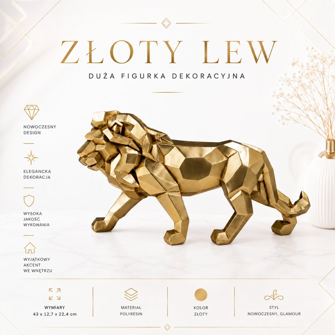 Dekofigur Löwe Gold Groß 43cm Modern - 43477Y2