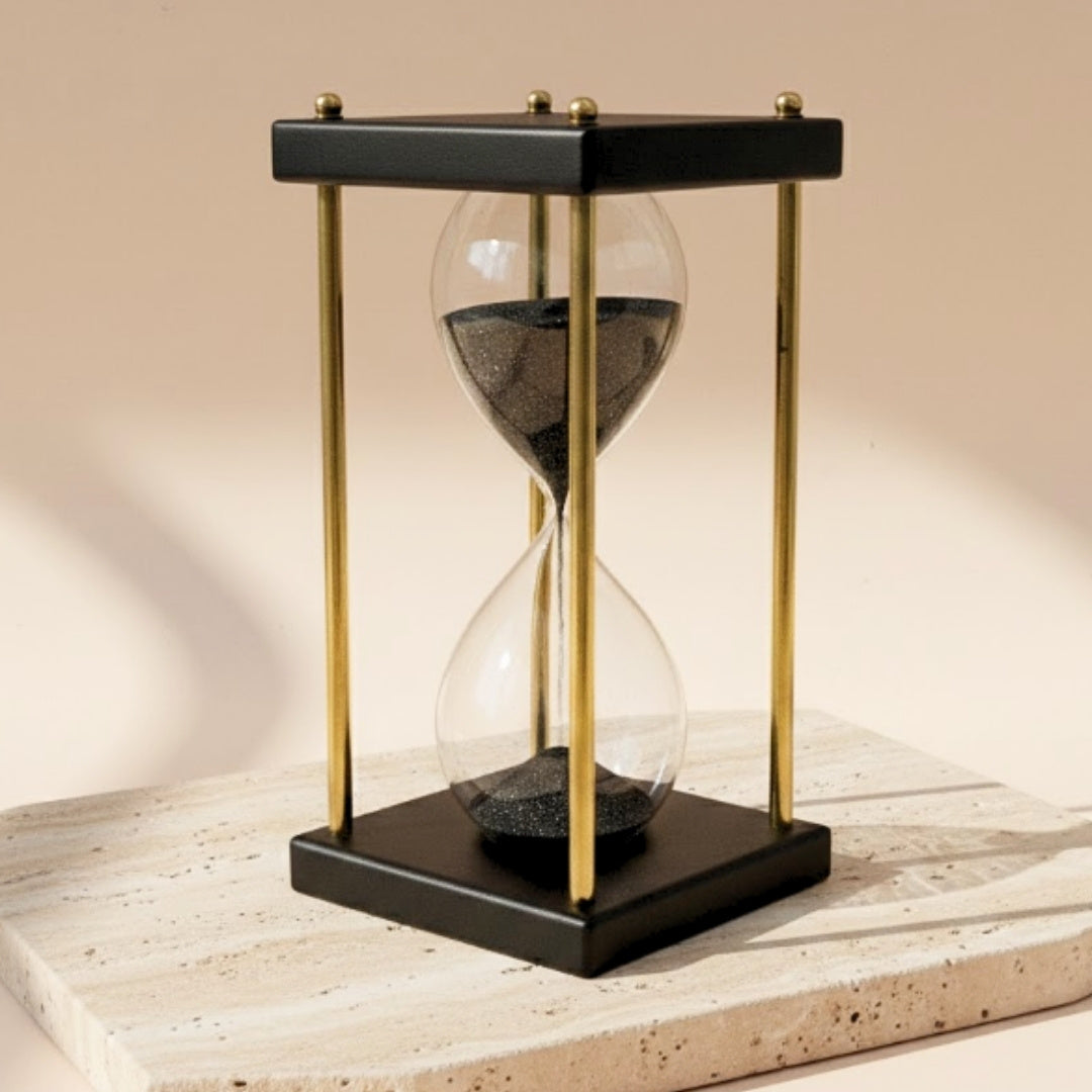 Sanduhr aus Messing und Holz 5 Minuten – schwarzer Sand – elegante Retro-Dekoration - STRS