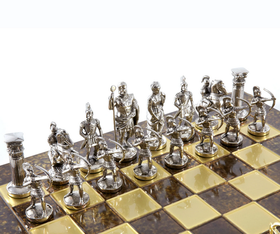 Große exklusive Messingschachfiguren – gold-silbern - Bogenschützen 44x44cm – S10BGS