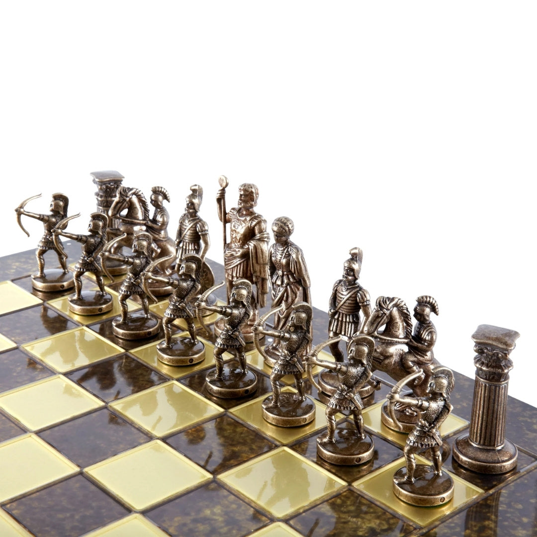Messing-Schachspiel Bogenschützen groß 44x44cm - luxuriöses Geschenk - S10BBRO