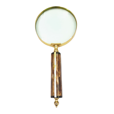 MFM-Lupe in Messingfassung mit Knochengriff, 3.5x Vergrößerung, Personalisierung durch Gravur, ideal als Geschenk für Sammler, goldene und weiße/cremefarbene Farbe, Maße 10 x 23 x 1.9 cm
