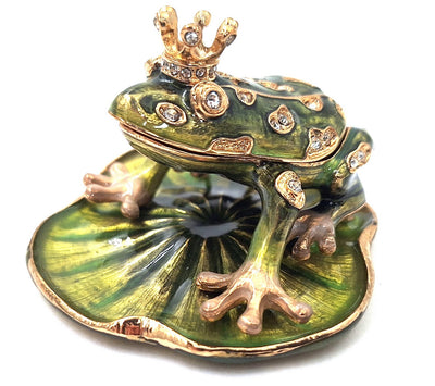 Exklusives, reich verziertes kleines Metallkästchen mit Kristallen - Frosch - B0746-54