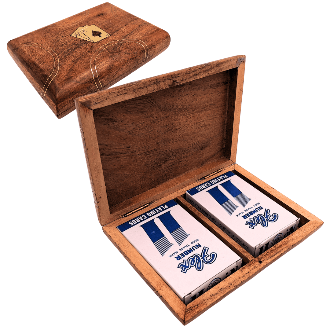 Set mit 2 Kartenspielen in einer Holzbox – elegantes Geschenk – Vintage – DNU-2791