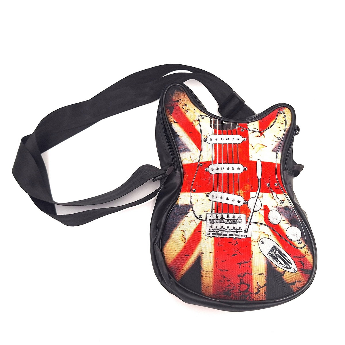 Umhängetasche in Gitarrenform – britische Flagge – Geschenk für einen Musikfan - RBG-008