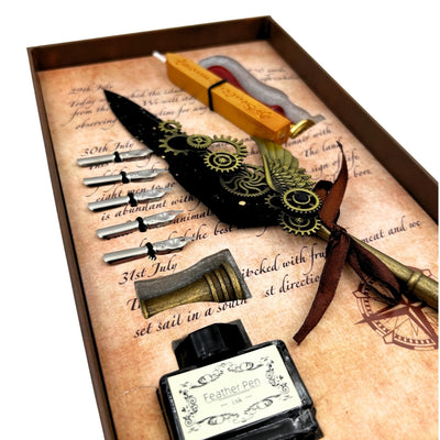 Premium-Kalligrafie-Set Gänsefeder - 6 Schreibfedern Siegel Federhalter - EE16