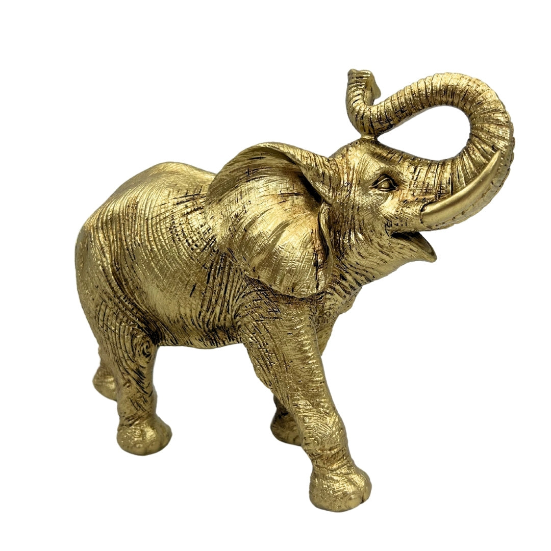 Goldener Elefant mit erhobenem Rüssel – kleine Elefanten-Dekorfigur - 141FJZ