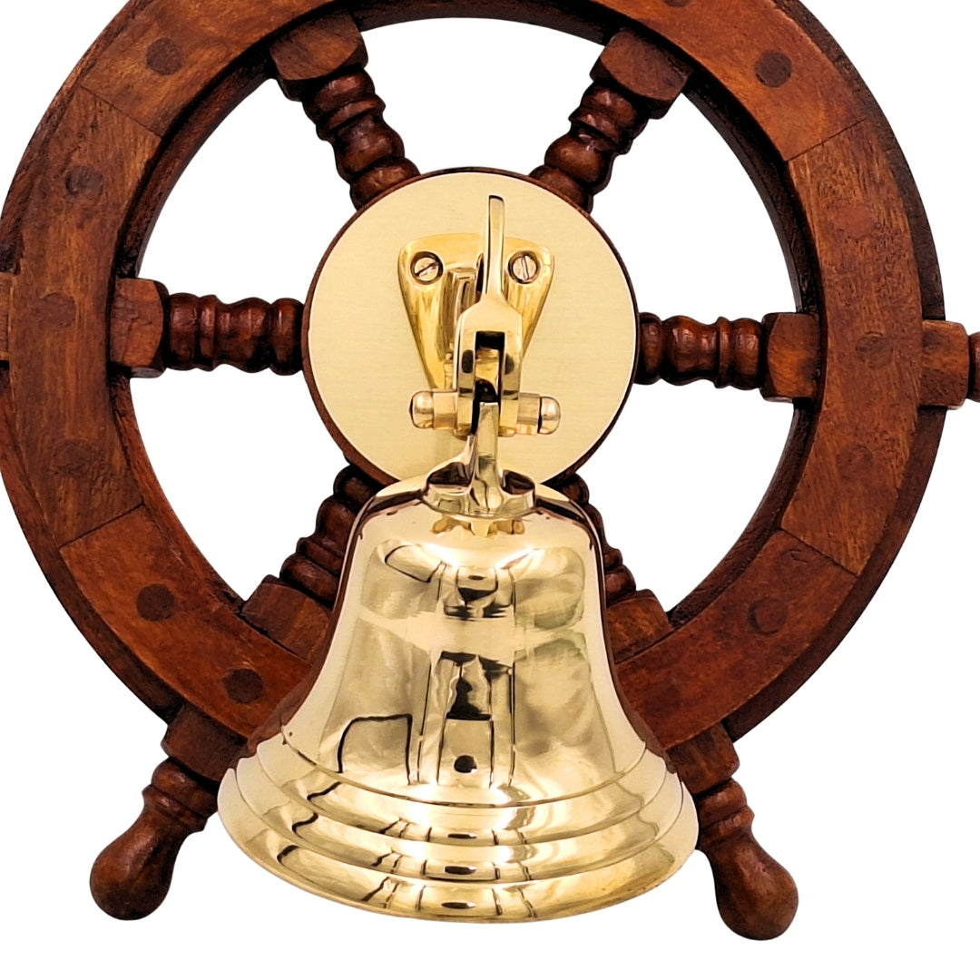Messing-Schiffsglocke im Steuerrad – maritime Dekoration - NC2356A