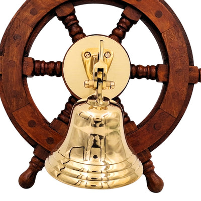 Messing-Schiffsglocke im Steuerrad – maritime Dekoration - NC2356A