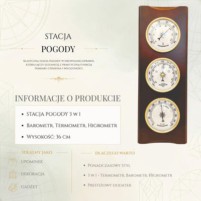 Elegante Wetterstation – Barometer Thermometer Hygrometer 36cm Retro - YG336