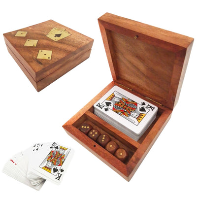 PRODUKTFEHLER: Elegantes Spielset – Kartenspiel und Würfel in Holzbox OUTLET – DNU-010AB