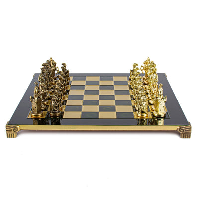 Exklusive Metallschachfiguren – Messing-Schachbrett 44 x 44cm – Mittelalter – S12CBLU