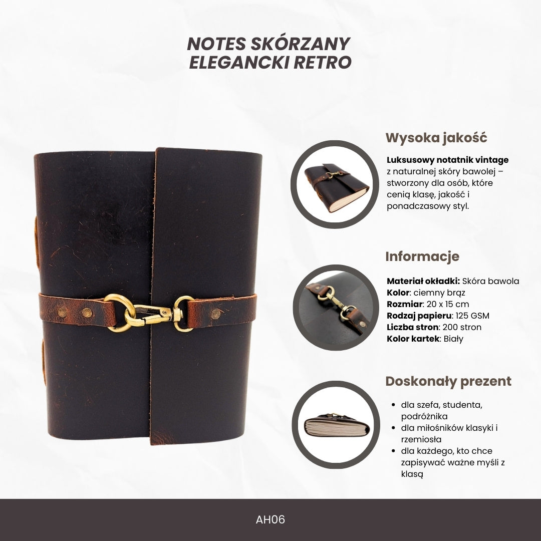 Elegantes Retro-Leder-Notizbuch 200 Seiten Vintage - AH06