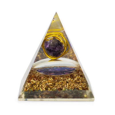 Mittlere Orgonit-Pyramide mit Amethyst und Kupfer 7x6 cm