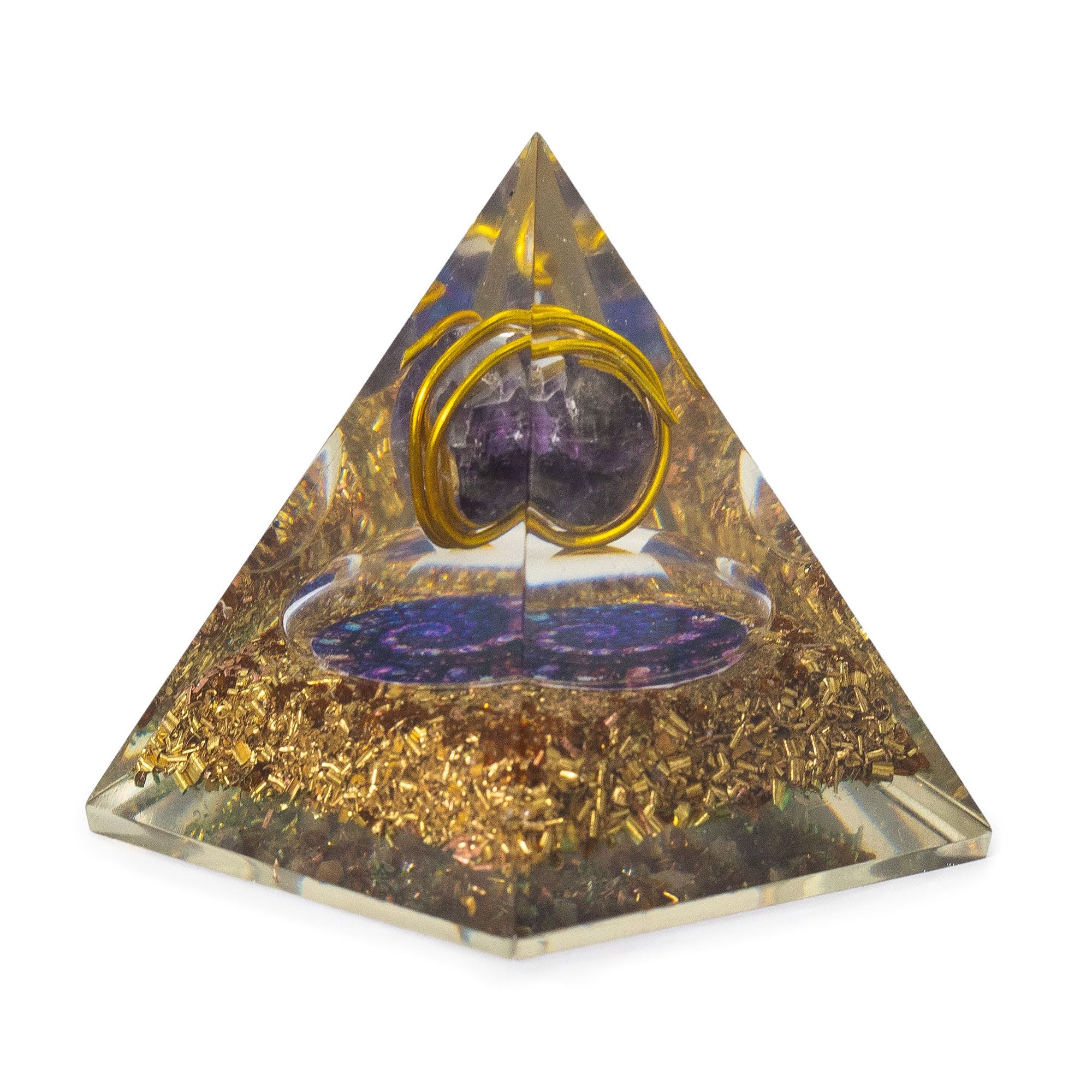 Mittlere Orgonit-Pyramide mit Amethyst und Kupfer 7x6 cm