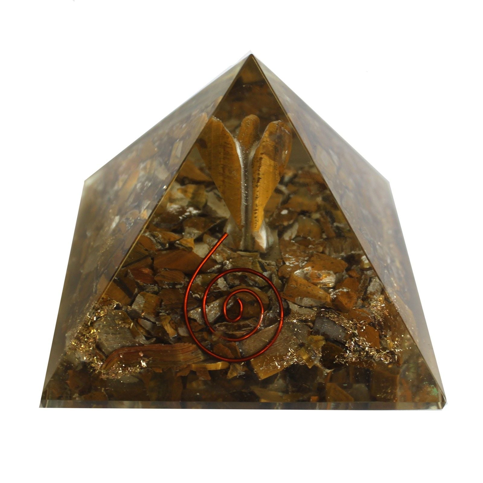 Magische Orgonit-Pyramide 70 mm - Engel mit esoterischen Objekten, grünlichem Inneren und handgefertigter Ausführung