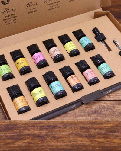 Sommerliche Naturenergie – Luxuriöses Set aus 12 ätherischen Ölen à 5 ml mit Tropfpipetten