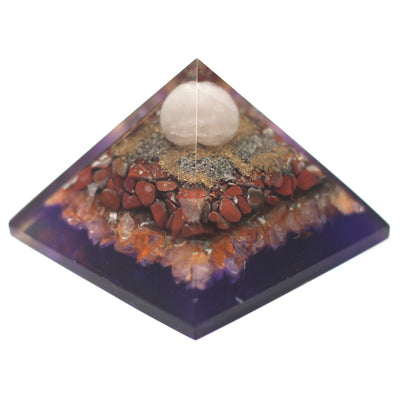 Orgonit-Pyramide 70mm - Pfau in mehrfarbigem Design mit Edelsteinen und Kupfer