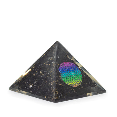 Orgon-Pyramide aus schwarzem Turmalin 5.5x4.5cm mit Blume des Lebens
