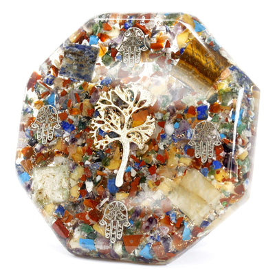 Orgonit-Schreibtisch-Kraftpaket - Baum des Lebens - Groß - Handgefertigt aus Edelsteinen und Kupfer - Ideal als Geschenk - Maße 11 cm x 1,5 cm - Schutz vor elektromagnetischer Verschmutzung - Symbol für Harmonie und Energie
