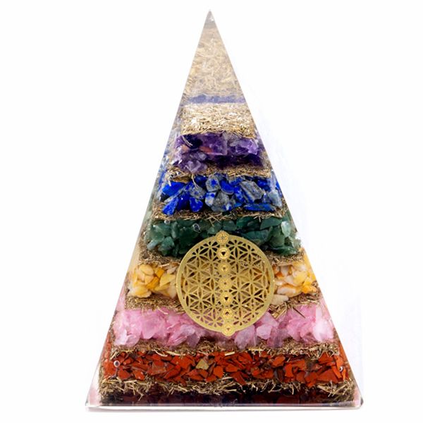 Orgonit-Pyramide Sieben Chakren und Blume des Lebens