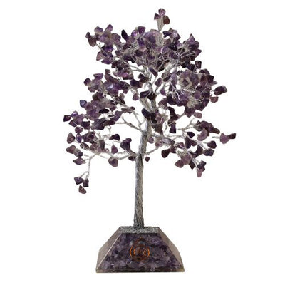 Glücksbaum mit Amethystkristallen - 320 Steine, violette Blätter, Orgonit-Basis