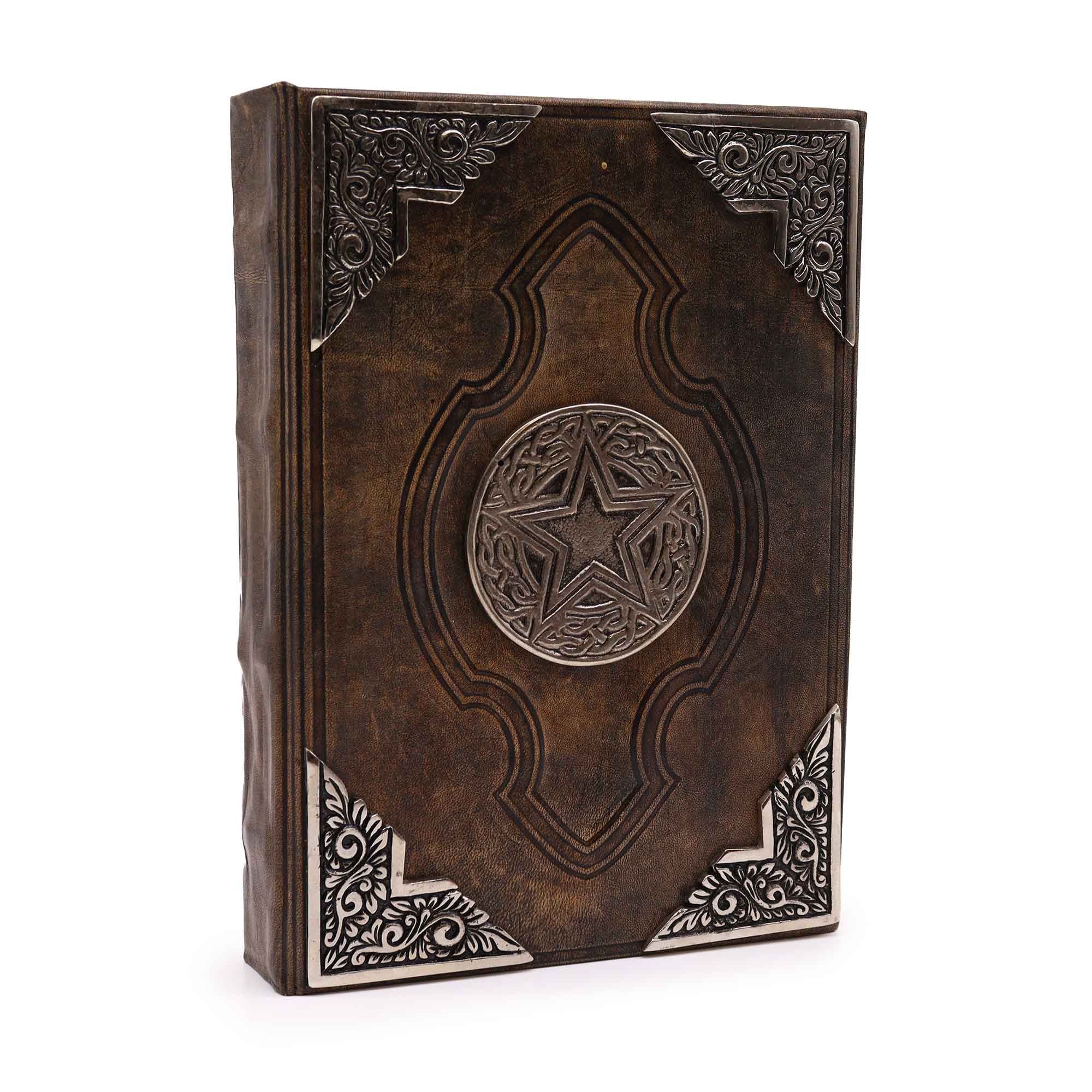 Hefty Brown Tan Book - Elegantes Notizbuch mit Zink-Pentagon, 200 Seiten mit unregelmäßigen Rändern, Ledereinband, 26x18 cm