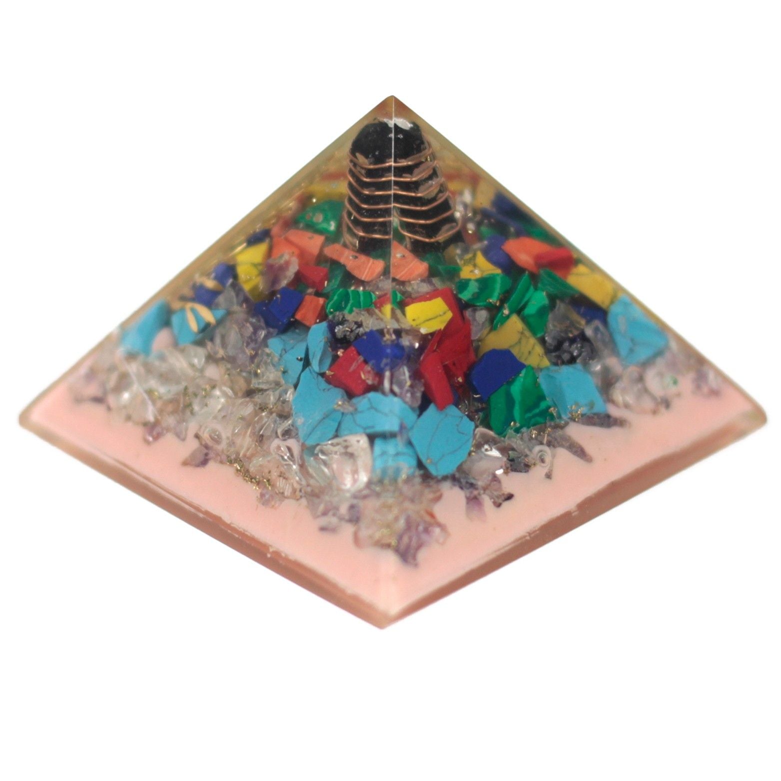 Orgonit-Pyramide 70mm - Baum aus Edelsteinen, Kupfer und Metalleinlagen