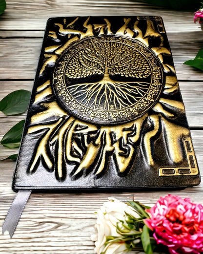 Vintage Tagebuch "Baum des Lebens" A6 - Eleganter geprägter Einband aus Kunstleder, 100 Seiten