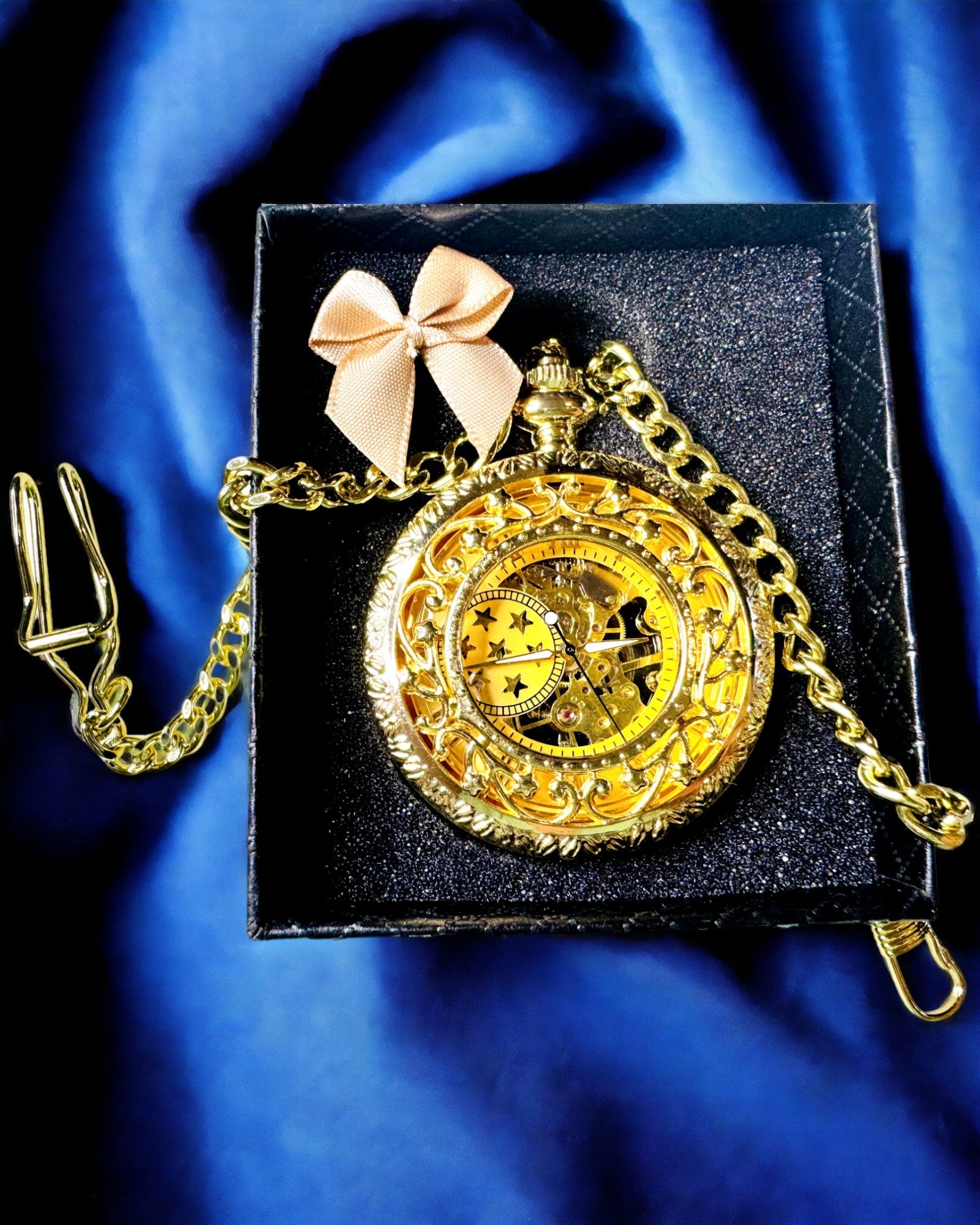 "Złoty Majestat" - Luxuriöse mechanische Taschenuhr mit transparentem Kern. Personalisierung mit Gravur