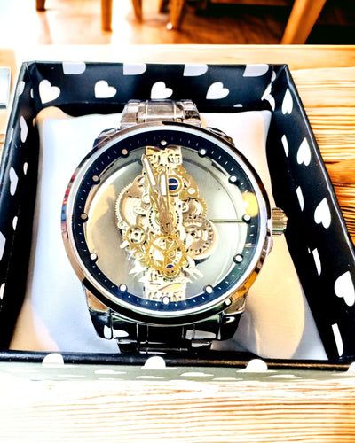 Elegante Herren-Quarzuhr - Transparente Mechanik und sportliche Eleganz