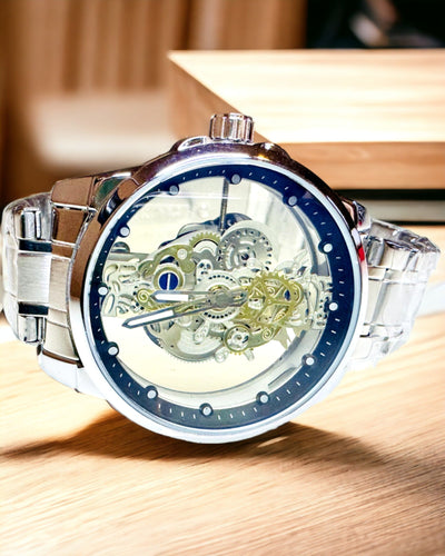 Elegante Herren-Quarzuhr - Transparente Mechanik und sportliche Eleganz