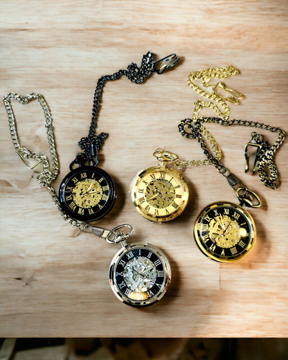 Retro Taschenuhr – Mechanisch, Farbe gesprenkeltes Gold mit Schwarz, Luxuriös, Wasserdicht, Halbautomatisch, Personalisierung mit Gravur