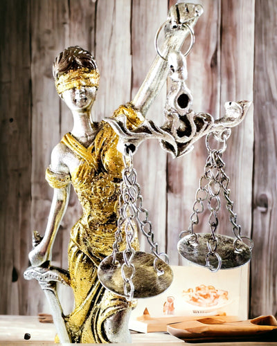 Statuette der Göttin der Gerechtigkeit – Künstlerische Dekoration für das Regal, Kunsthandwerk aus Harz, Personalisierung mit Gravur