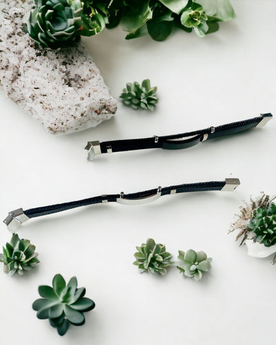 Herrenarmband aus PU-Leder und Edelstahl mit Gravurmöglichkeit – Erhältlich in Zwei Farbvarianten