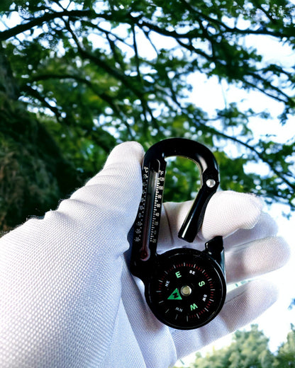Karabinerkompass mit Thermometer, Schlüsselanhänger - Gravurmöglichkeit
