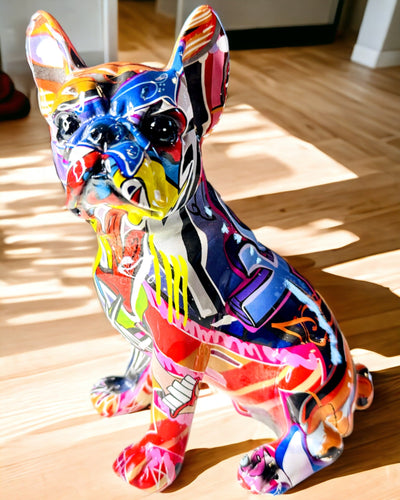 Handgefertigte Französische Bulldoggenfigur im Street-Art-Stil mit Gravuroption