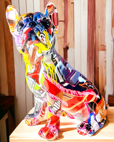 Handgefertigte Französische Bulldoggenfigur im Street-Art-Stil mit Gravuroption