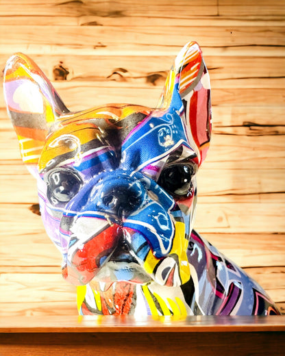 Handgefertigte Französische Bulldoggenfigur im Street-Art-Stil mit Gravuroption
