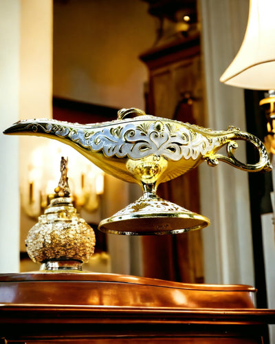 Magische Lampe von Aladin mit Gravuroption - Weißer Variante, durchzogen mit Gold