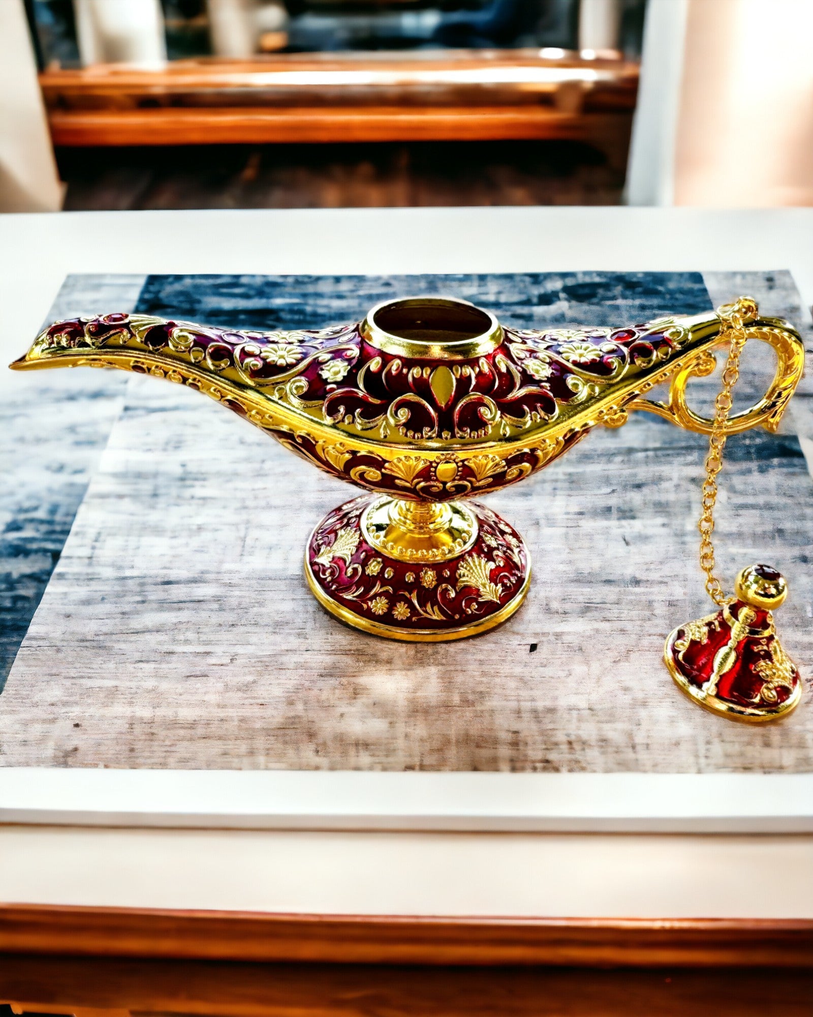 Magische Aladins Lampe mit Gravuroption - Variante Bordeaux, durchzogen mit Gold