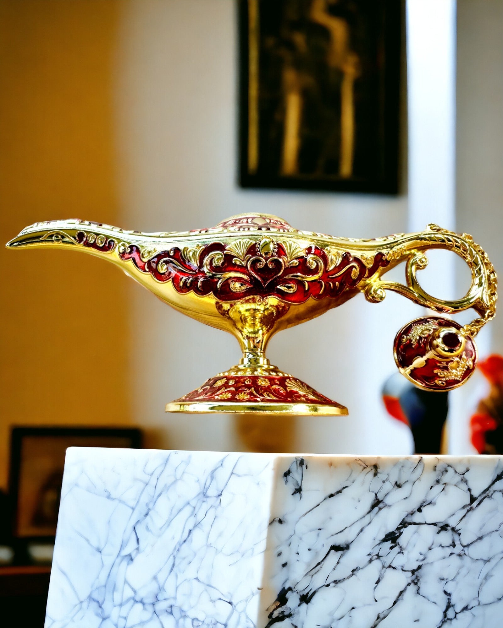 Magische Aladins Lampe mit Gravuroption - Variante Bordeaux, durchzogen mit Gold