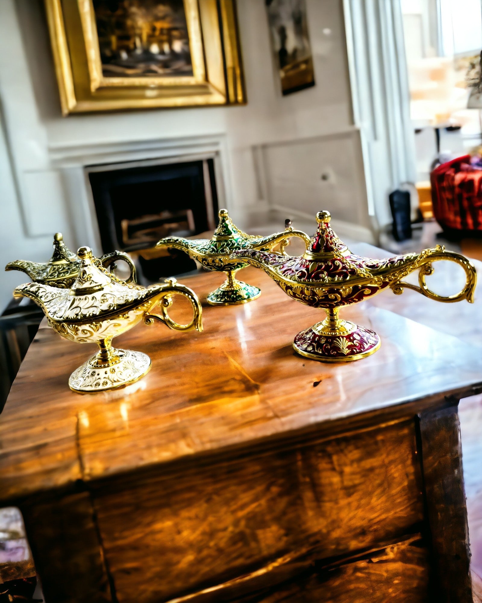 Magische Lampe von Aladin mit Gravuroption - Weißer Variante, durchzogen mit Gold