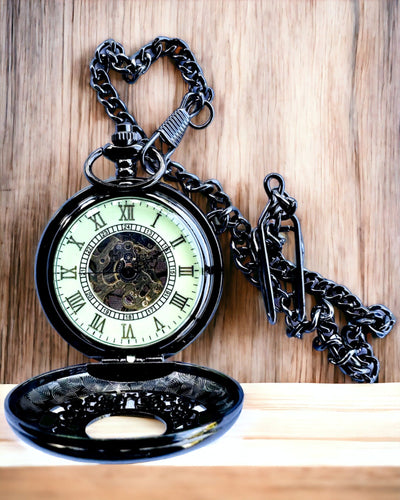 Taschenuhr "Eterna Eleganz", personalisiertes Geschenk, Gravur. Farbe Schwarz