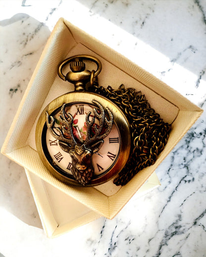 Taschenuhr "Leśny Strażnik" - Elegante Uhr mit Hirschmotiv, personalisierbar mit Gravur