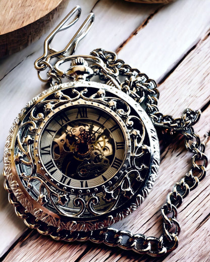 Silberne Taschenuhr "Vintage Elegance" mit Gravurpersonalisierung möglich