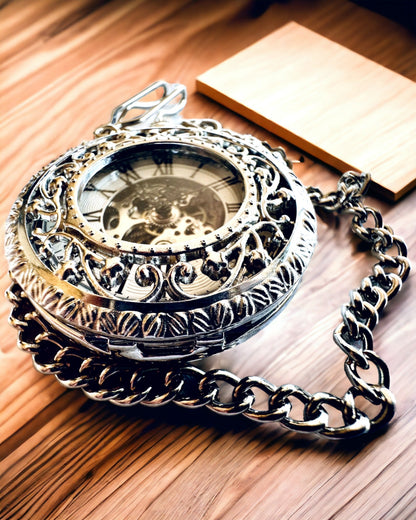 Silberne Taschenuhr "Vintage Elegance" mit Gravurpersonalisierung möglich