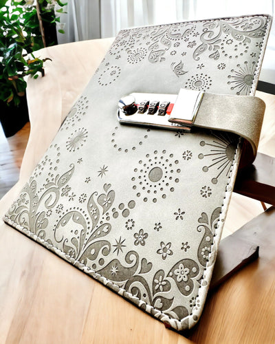 Exklusives Notizbuch, PU-Leder, A5 mit Zahlenschloss - "Secret Journal", Personalisierung mit Gravur